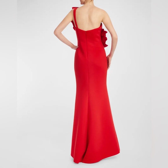 Badgley Mischka Collection Red One-Shoulder Rosette Scuba Gown size 0 - Picture 5 of 10